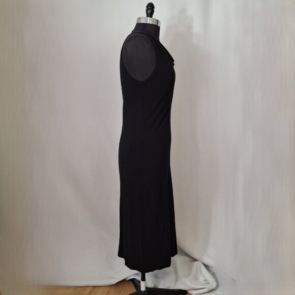 Black Midi Dress Cowl Neck A Line (Fabric Drapes Beautifully) Size Med - Picture 3 of 7